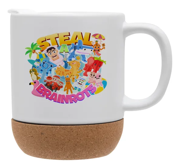 Roblox Steal a Brainrot — Κούπα, κεραμική με βάση φελού και καπάκι (ΜΑΤ), 330ml