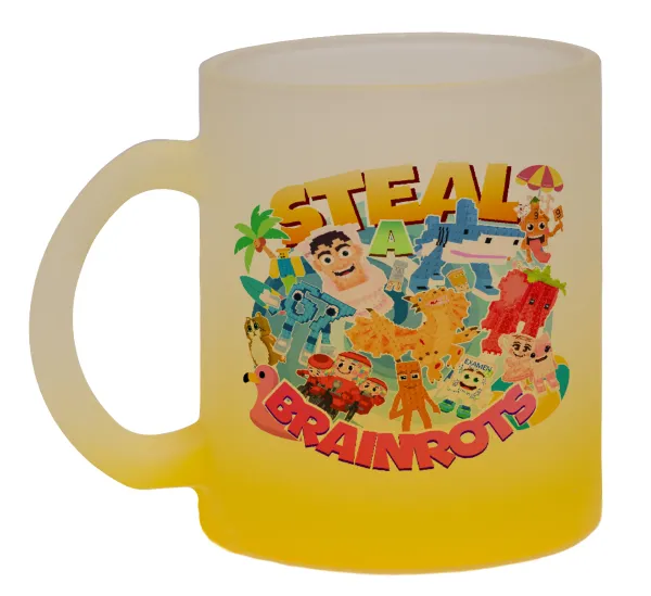 Roblox Steal a Brainrot — Κούπα γυάλινη δίχρωμη με βάση το κίτρινο ματ, 330ml