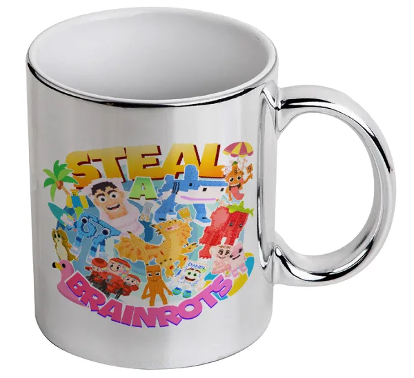 Roblox Steal a Brainrot — Mug ceramic, silver mirror, 330ml
