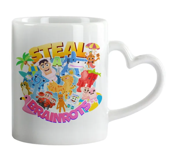 Roblox Steal a Brainrot — Κούπα καρδιά χερούλι λευκή, κεραμική, 330ml