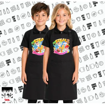 Roblox Steal a Brainrot, Μαύρη ΠΑΙΔΙΚΗ Ποδιά μακριά Σεφ ολόσωμη με τσέπες