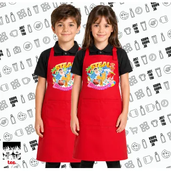 Roblox Steal a Brainrot, Κόκκινη ΠΑΙΔΙΚΗ Ποδιά μακριά Σεφ ολόσωμη με τσέπες