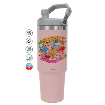 Roblox Steal a Brainrot, ΡΟΖ χρώματος Θερμός Ανοξείδωτο 890ml (30oz) με χερούλι