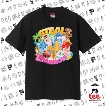 Roblox Steal a Brainrot, Κλασικό T-Shirt, διπλής ραφής, χωρίς πλευρικές ραφές ΜΑΥΡΟ από 100% βαμβάκι. Vegan & OEKO-TEX πιστοποιημένο.