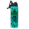 Metallic water bottle with safety lid, 850ml aluminum