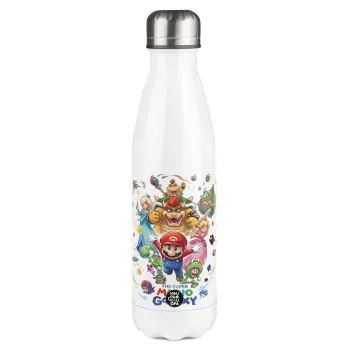 Mario Galaxy, Μεταλλικό παγούρι θερμός Λευκό (Stainless steel), διπλού τοιχώματος, 500ml