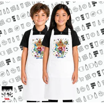 Mario Galaxy, Λευκή ΠΑΙΔΙΚΗ Ποδιά μακριά Σεφ ολόσωμη με τσέπες