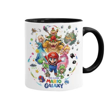 Mario Galaxy, Κούπα χρωματιστή μαύρη, κεραμική, 330ml