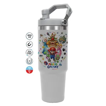 Mario Galaxy, ΓΚΡΙ χρώματος Θερμός Ανοξείδωτο 890ml (30oz) με χερούλι