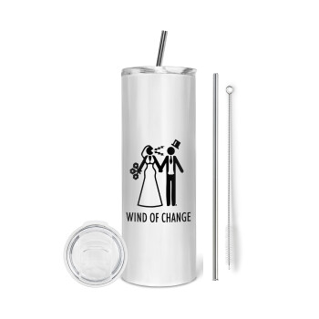 Couple Wind of Change, Eco friendly stainless steel tumbler 600ml, with metal straw & cleaning brush