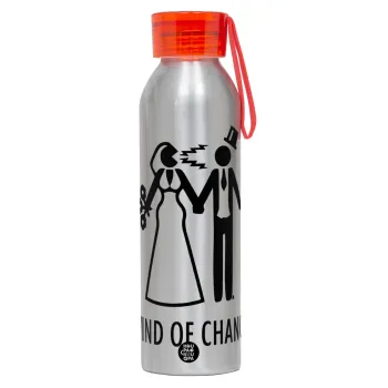 Couple Wind of Change, Αλουμινένιο Αθλητικό Μπουκάλι 650ml – Ασημί με Κόκκινο Καπάκι και Λουράκι Σιλικόνης