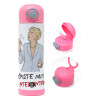 Children's hot water bottle, stainless steel, with safety straw, PINK (500ml)