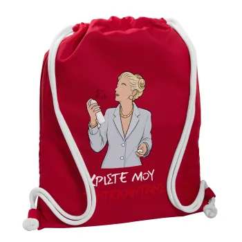 Tι ντεκαντάνς!, Backpack pouch GYMBAG Red, with pocket (40x48cm) & thick cords