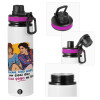 Metallic water bottle with safety lid, 850ml aluminum