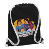 Backpack pouch GYMBAG Black, with pocket (40x48cm) & thick white cords