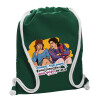 Backpack pouch GYMBAG BOTTLE GREEN, with pocket (40x48cm) & thick white cords