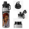 Metallic water bottle with safety cap, 850ml aluminum