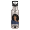 Water bottle Silver with straw, stainless steel 600ml