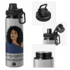 Metallic water bottle with safety cap, 850ml aluminum