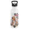 White water bottle with straw, stainless steel 600ml
