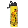 Metallic water bottle with safety lid, 850ml aluminum
