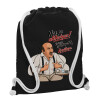 Τσάντα πλάτης πουγκί GYMBAG Μαύρη, με τσέπη (40x48cm) & χονδρά λευκά κορδόνια