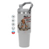 ΓΚΡΙ Travel Tumbler Θερμός με χερούλι και καλαμάκι 890ml