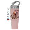 ΡΟΖ Travel Tumbler Θερμός με χερούλι και καλαμάκι 890ml