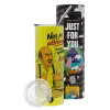 Neon Yellow Travel Tumbler θερμό, μεταλλικό καλαμάκι(Ανωξείδωτο 304 Food grade, BPA free, 600ml)