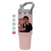 ΡΟΖ Travel Tumbler Θερμός με χερούλι και καλαμάκι 890ml