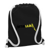 Τσάντα πλάτης πουγκί GYMBAG Μαύρη, με τσέπη (40x48cm) & χονδρά λευκά κορδόνια