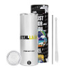 Tumbler ποτήρι θερμό από ανοξείδωτο ατσάλι 600ml, με μεταλλικό καλαμάκι & βούρτσα καθαρισμού