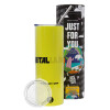 Neon Yellow Travel Tumbler θερμό, μεταλλικό καλαμάκι(Ανωξείδωτο 304 Food grade, BPA free, 600ml)
