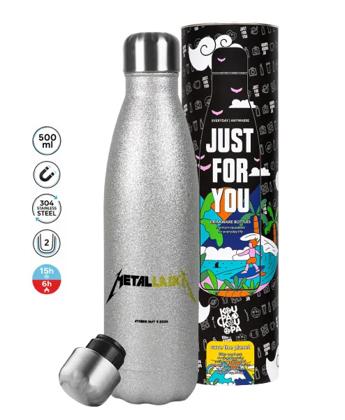 Metallaika — Metallic Glitter Silver Thermos Flask (Stainless steel), double-walled, 500ml
