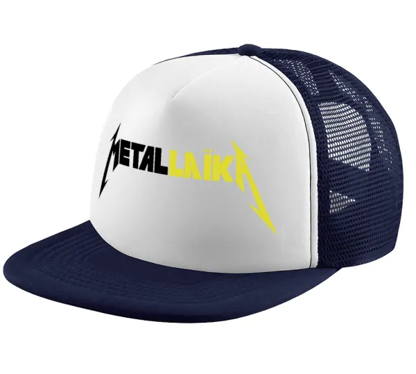 Metallaika — Adult Soft Trucker Hat with Dark Blue/White Mesh (POLYESTER, ADULT, UNISEX, ONE SIZE)