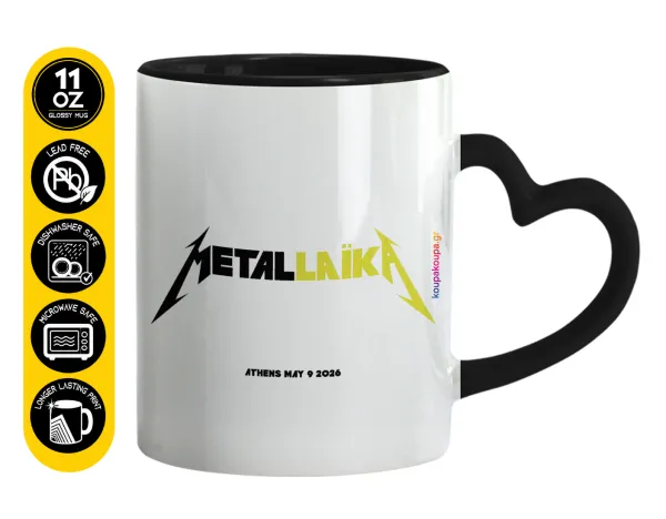 Metallaika — Κούπα καρδιά χερούλι μαύρη, κεραμική, 330ml