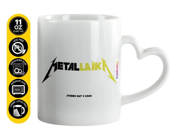 Metallaika — Κούπα καρδιά χερούλι λευκή, κεραμική, 330ml