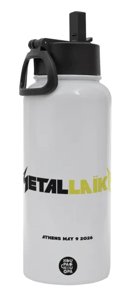 Metallaika — Metal mug thermo White with Straw and Spout Lid (Stainless steel), double wall, 950ml