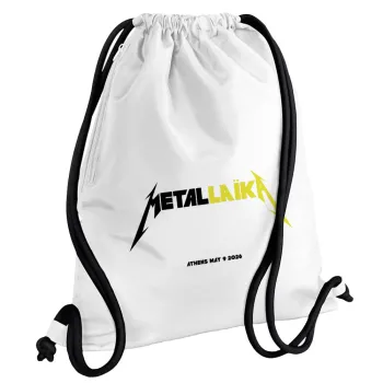 Metallaika, Τσάντα πλάτης πουγκί GYMBAG λευκή, με τσέπη (40x48cm) & χονδρά κορδόνια