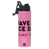 Metallic water bottle with safety lid, 850ml aluminum
