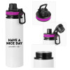 Metallic water bottle with safety lid, 850ml aluminum