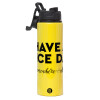 Metallic water bottle with safety lid, 850ml aluminum