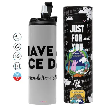 Have a nice day somewhere else, Tumbler ποτήρι θερμό ΓΚΡΙ από ανοξείδωτο ατσάλι 600ml