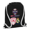 Τσάντα πλάτης πουγκί GYMBAG Μαύρη, με τσέπη (40x48cm) & χονδρά λευκά κορδόνια