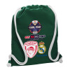 Τσάντα πλάτης πουγκί GYMBAG BOTTLE GREEN, με τσέπη (40x48cm) & χονδρά λευκά κορδόνια