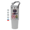ΓΚΡΙ Travel Tumbler Θερμός με χερούλι και καλαμάκι 890ml