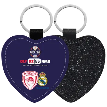 Olympiacos B.C. Euroleague Final 4 2025-26, Μπρελόκ PU δερμάτινο glitter καρδιά ΜΑΥΡΟ
