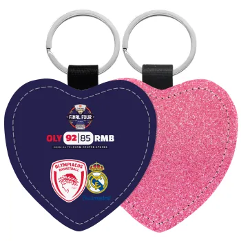 Olympiacos B.C. Euroleague Final 4 2025-26, Μπρελόκ PU δερμάτινο glitter καρδιά ΡΟΖ