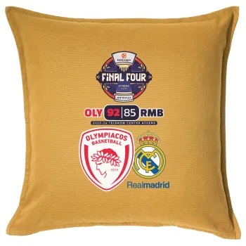 Olympiacos B.C. Euroleague Final 4 2025-26, Μαξιλάρι καναπέ Κίτρινο 100% βαμβάκι, περιέχεται το γέμισμα (50x50cm)