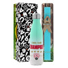 Easter Set, Metallic green/white thermos (Stainless steel), double-walled, 500ml & scented flat Easter candle (30cm) (TURQUOISE)